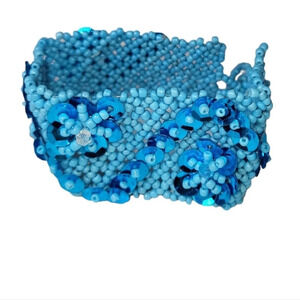 Blue Flower Seadbead Sequin Bracelet